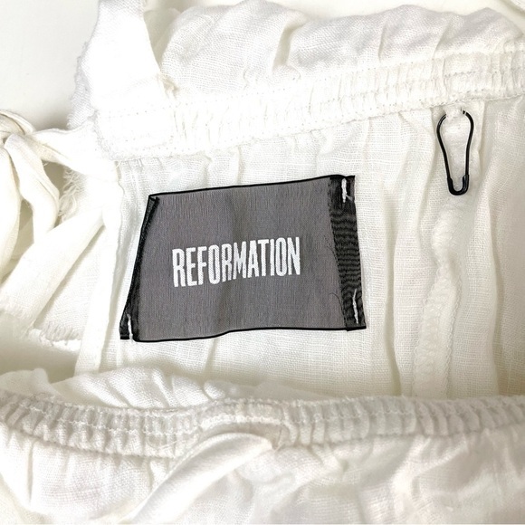 Reformation 100% Linen Ruffled Tie Back Top White Medium - Picture 8 of 12